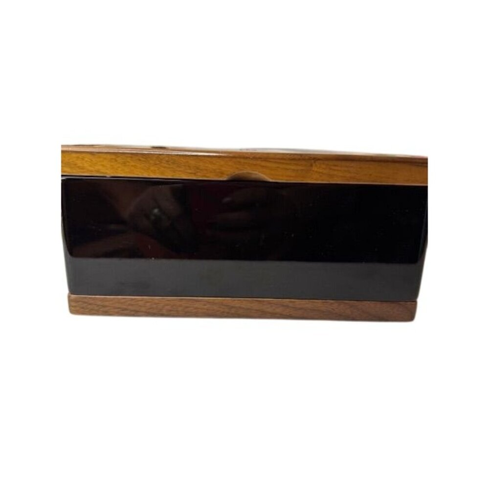 Vintage Lincoln Wooden Jewelry Box With Black Velvet Interior